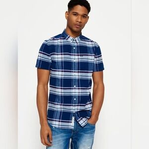 SUPERDRY | Men’s University Oxford Shirt | Size Large Navy Plaid